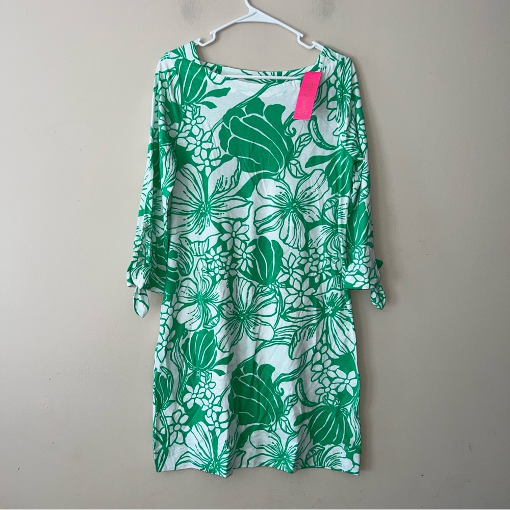 Lilly Pulitzer Lidia 3/4 Sleeve Dress New Green White Floral Size Medium